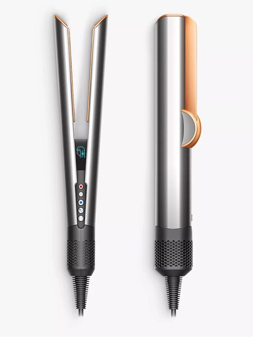 Dyson Airstrait metallic silver and dark gray hot air brush styler